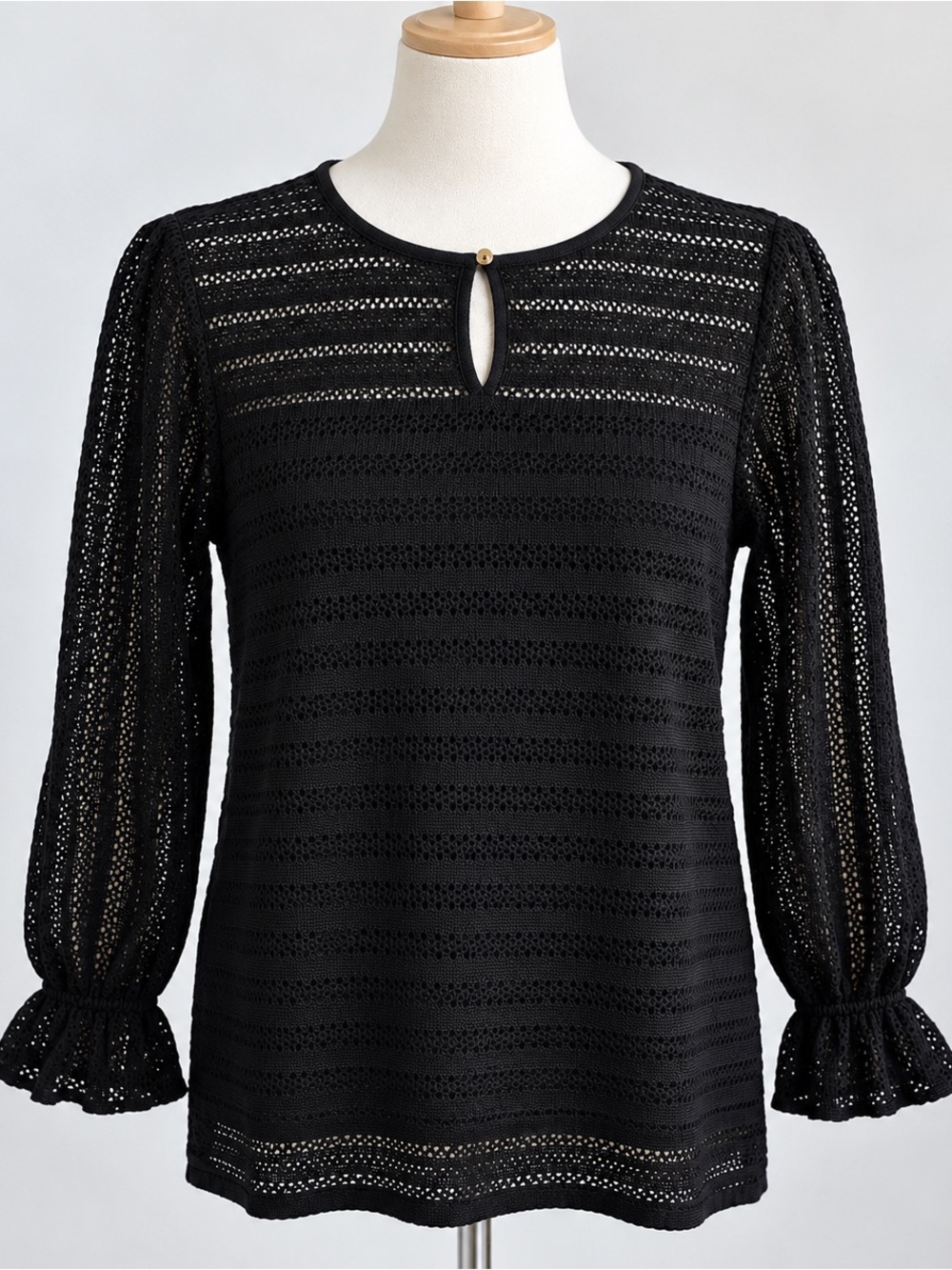 Michael Kors NWT Blackish Crochet Open Knit Long Sleeve Top Size M
